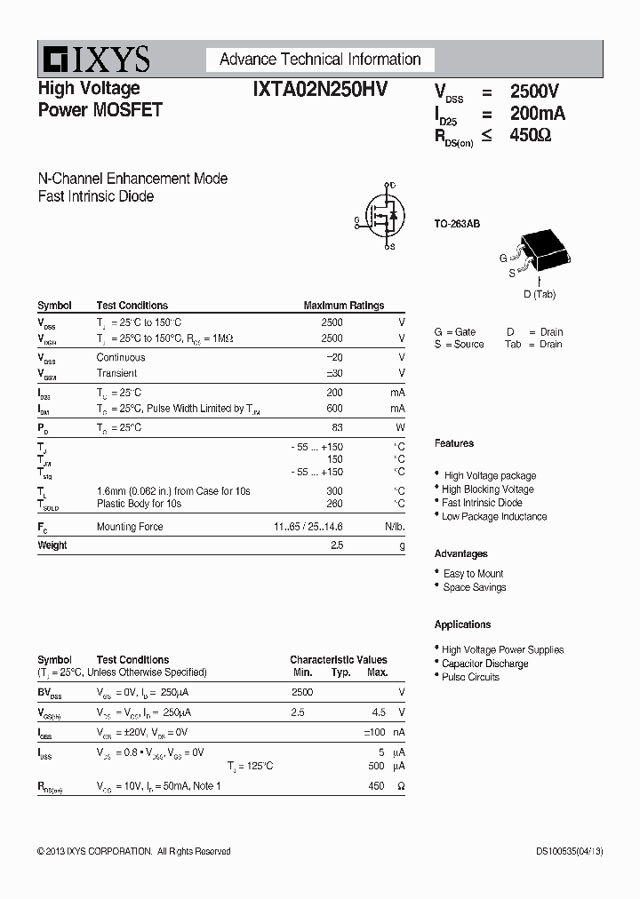 IXTA02N250HV_9005800.PDF Datasheet
