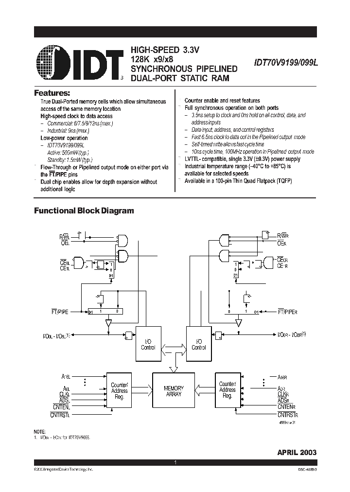 IDT70V9099L7PFI_9016655.PDF Datasheet
