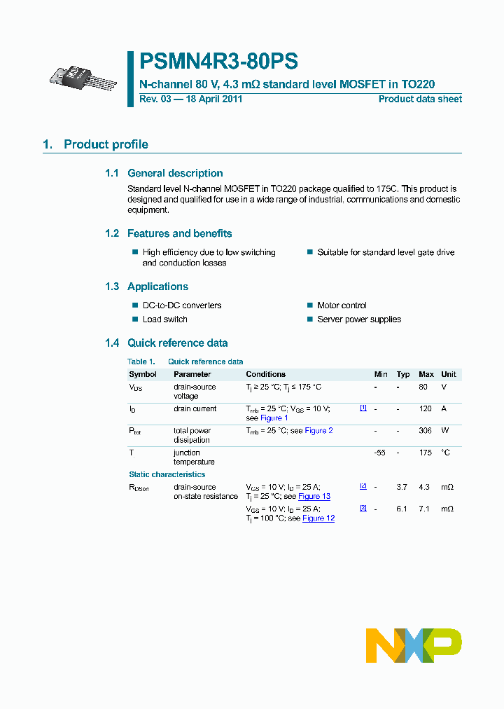 PSMN4R3-80PS-15_9017075.PDF Datasheet