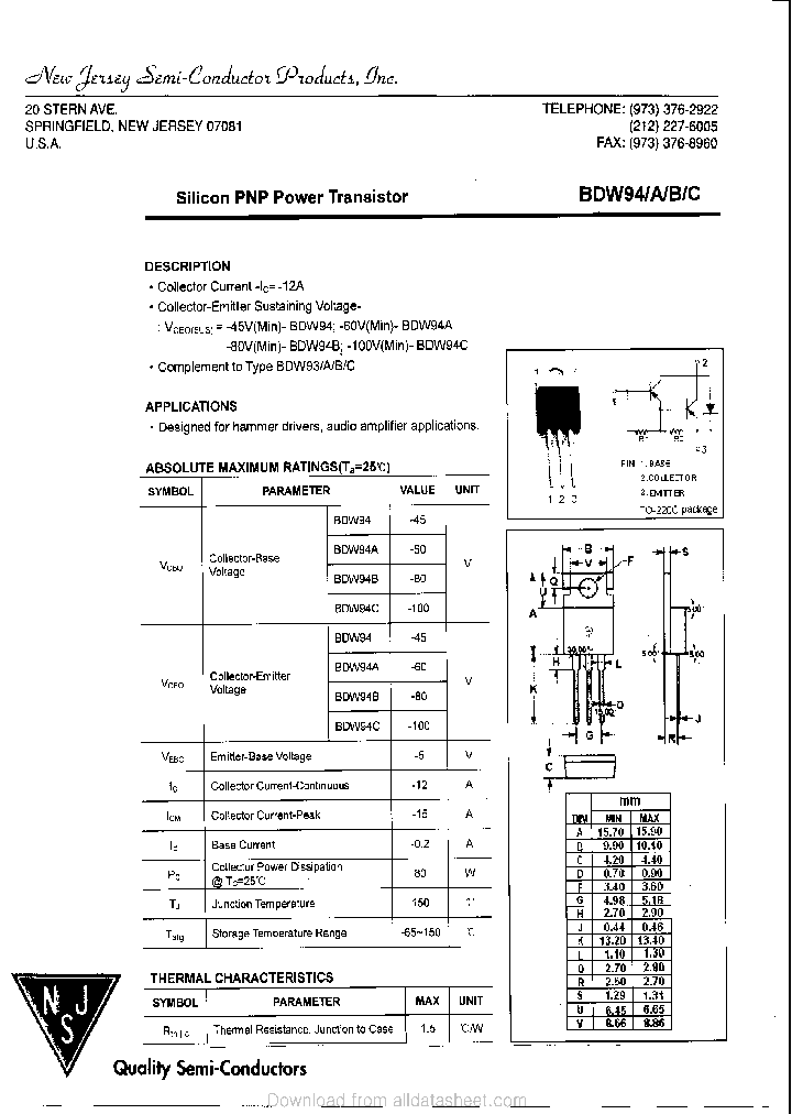 BDW94_9017815.PDF Datasheet