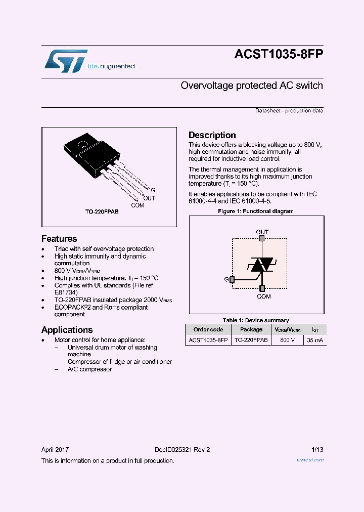 ACST1035-8FP_9020991.PDF Datasheet