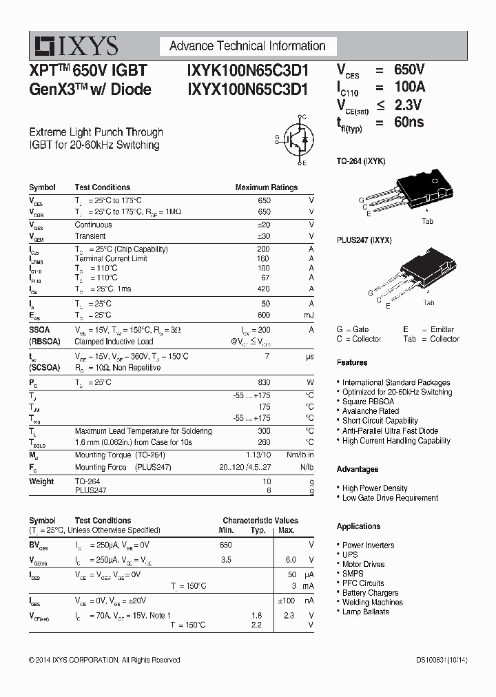 IXYK100N65C3D1_9028644.PDF Datasheet
