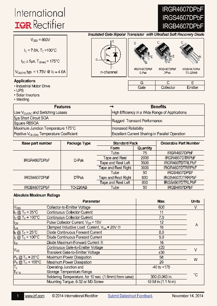 IRGS4607DPBF_9031086.PDF Datasheet