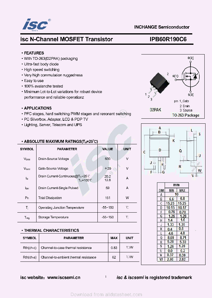 IPB60R190C6_9036560.PDF Datasheet