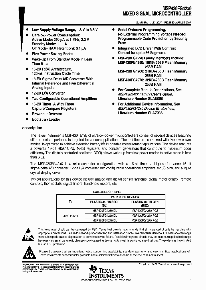 MSP430FG4270IDL_9039549.PDF Datasheet