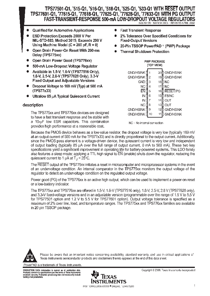 TPS77601_9039647.PDF Datasheet