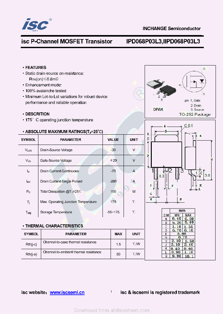 IIPD068P03L3_9039973.PDF Datasheet