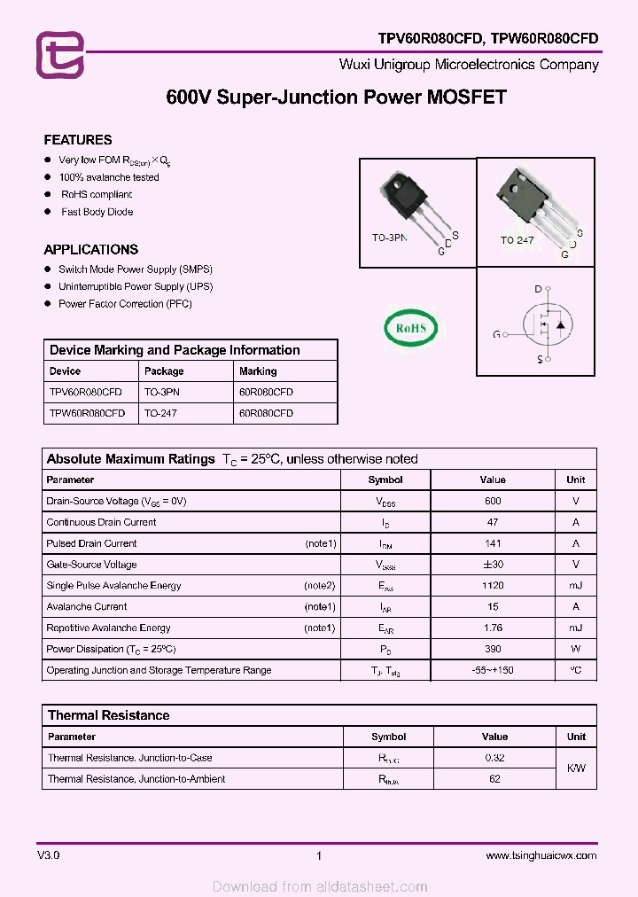TPW60R080CFD_9040539.PDF Datasheet