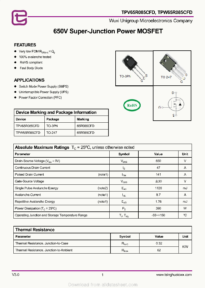 TPW65R085CFD_9040541.PDF Datasheet