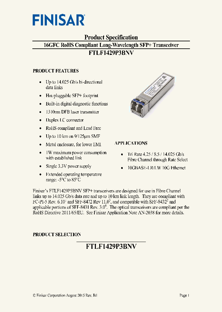 FTLF1429P3BNV_9041208.PDF Datasheet