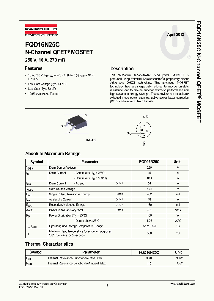 FQD16N25C_9041545.PDF Datasheet