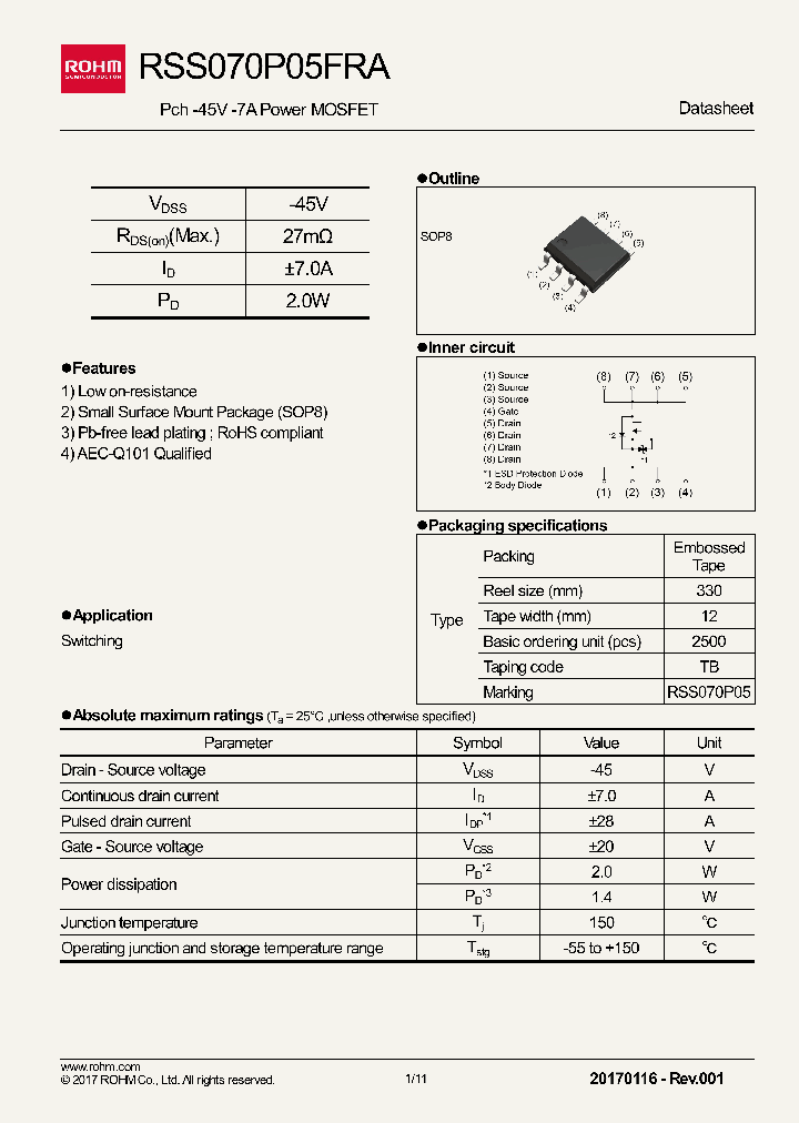 RSS070P05FRA_9050059.PDF Datasheet