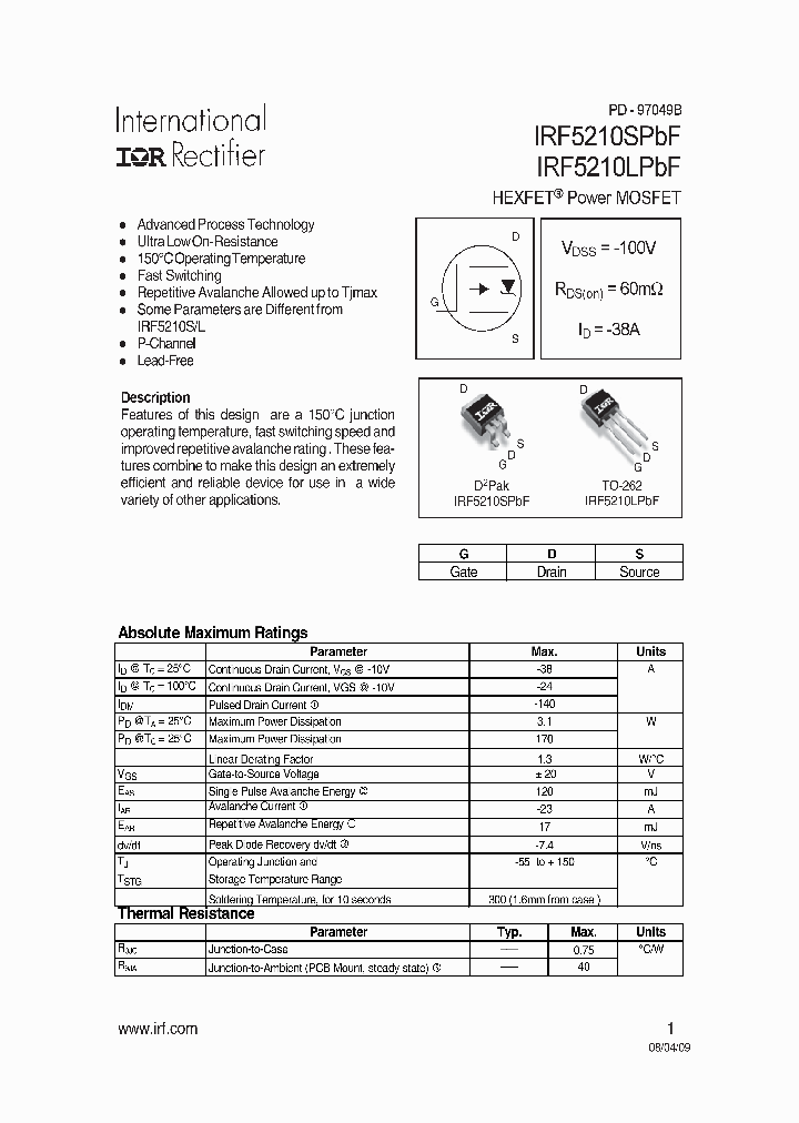 IRF5210LPBF_9051776.PDF Datasheet