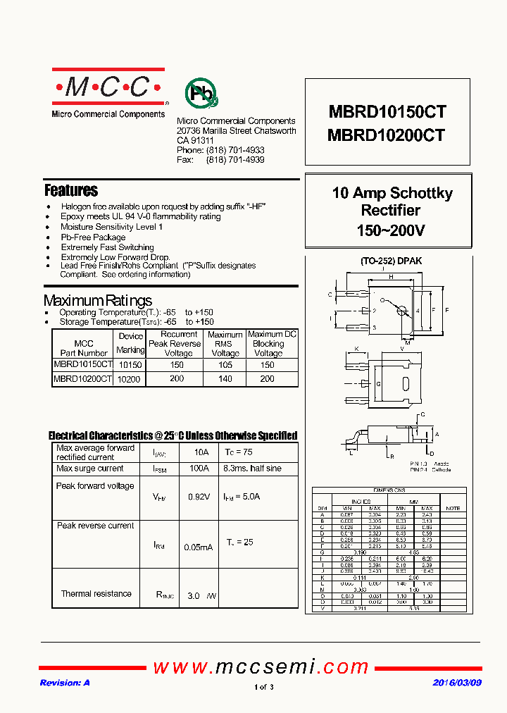 MBRD10150CT_9052735.PDF Datasheet