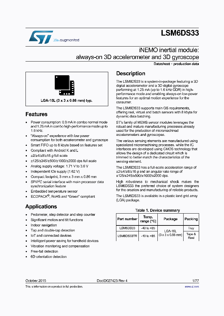 LSM6DS33_9053255.PDF Datasheet