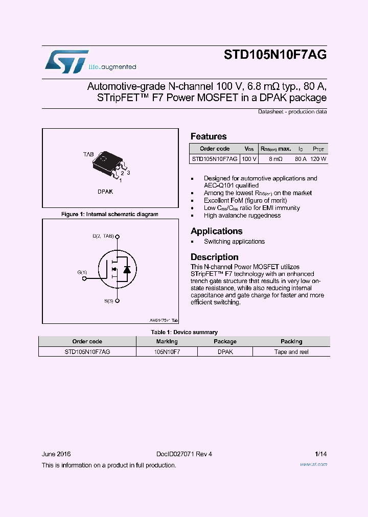 STD105N10F7AG_9054159.PDF Datasheet