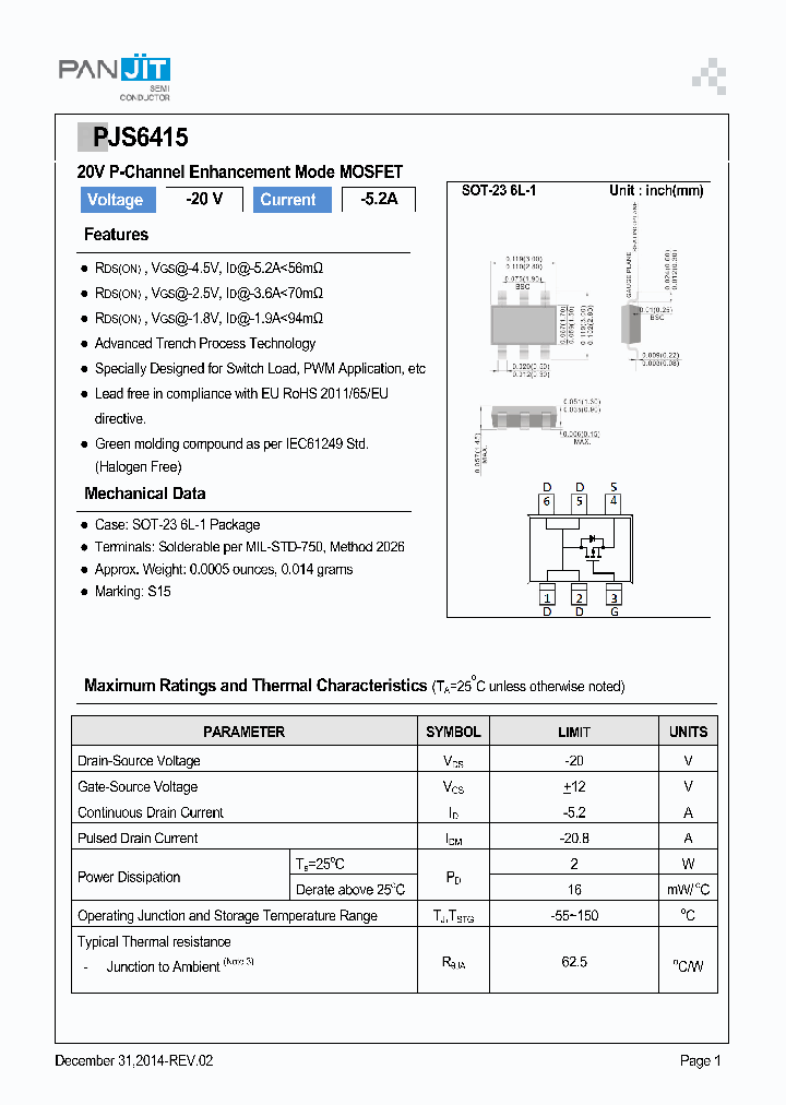 PJS6415_9054387.PDF Datasheet