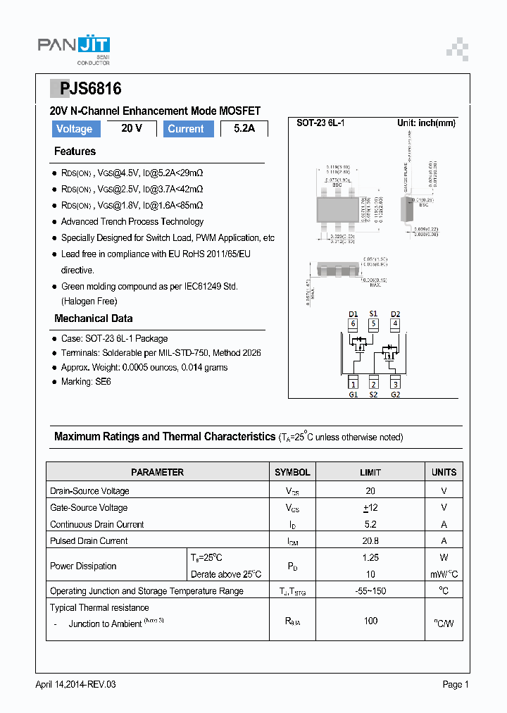 PJS6816_9054411.PDF Datasheet