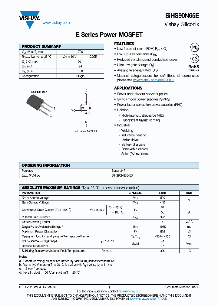 SIHS90N65E_9055645.PDF Datasheet