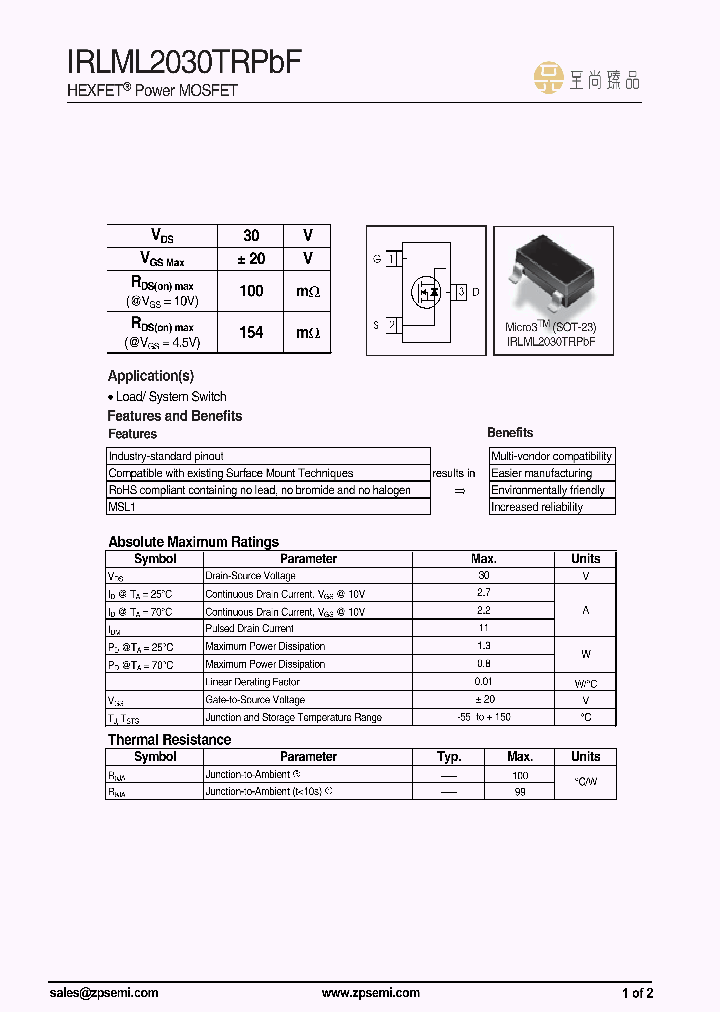 IRLML2030TRPBF_9056100.PDF Datasheet