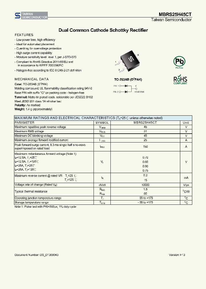 MBRS25H45CT_9059624.PDF Datasheet