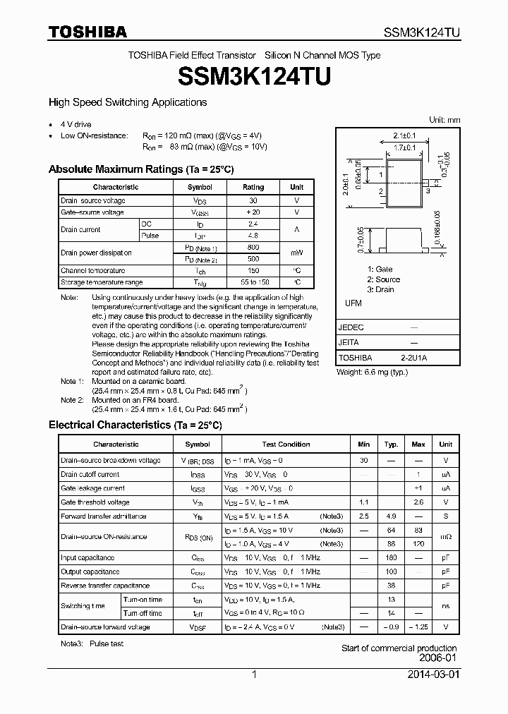 SSM3K124TU_9059958.PDF Datasheet