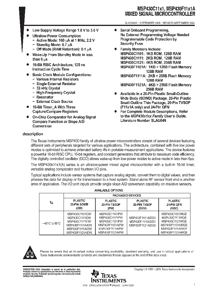 MSP430F1111AIRGE_9060047.PDF Datasheet