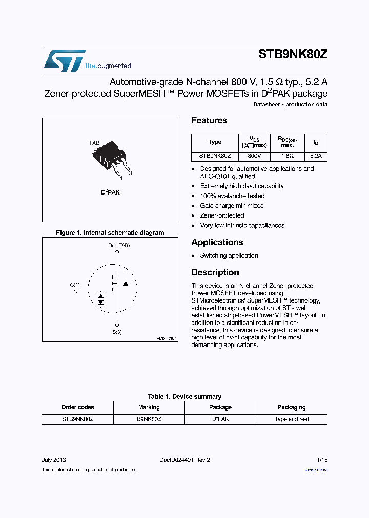 STB9NK80Z_9061113.PDF Datasheet