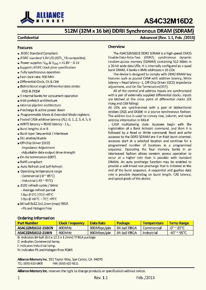 AS4C32M16D2_9061629.PDF Datasheet