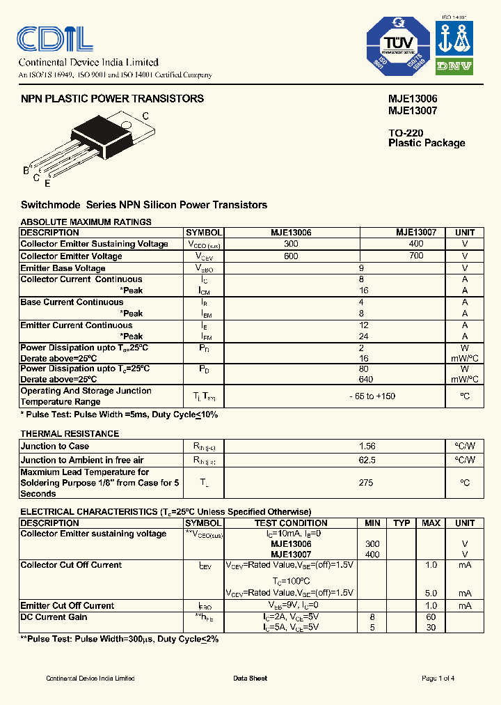 MJE13007_9065265.PDF Datasheet