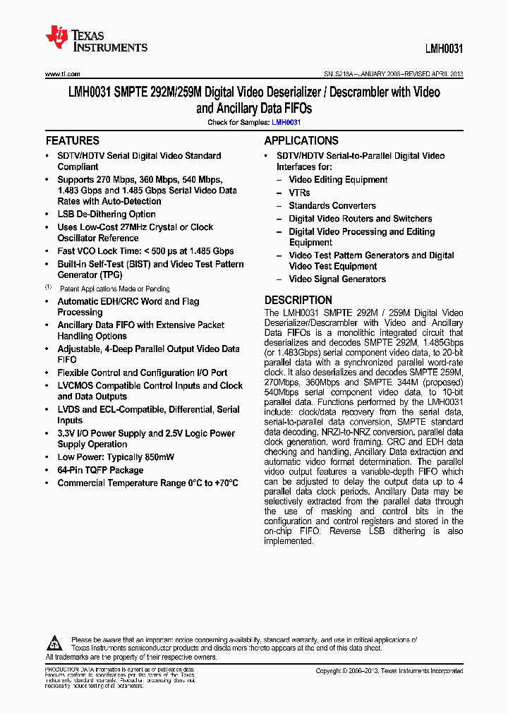 LMH0031_9067907.PDF Datasheet