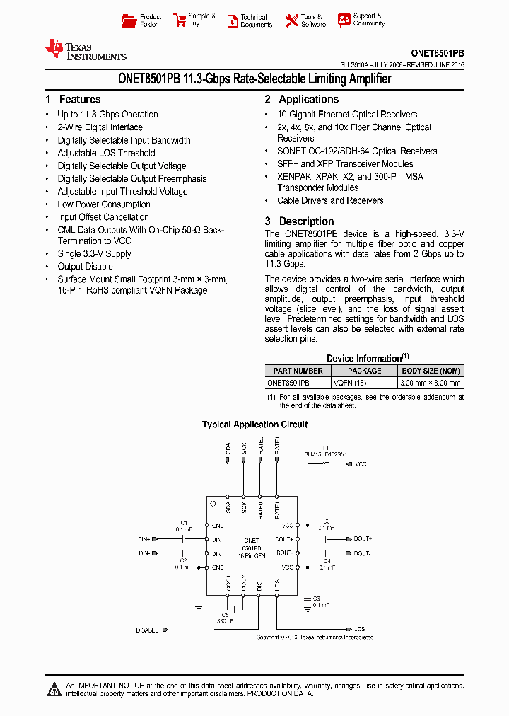 ONET8501PBRGTR_9071484.PDF Datasheet