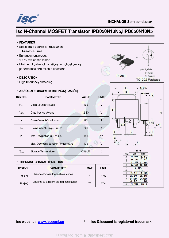 IPD050N10N5_9074074.PDF Datasheet