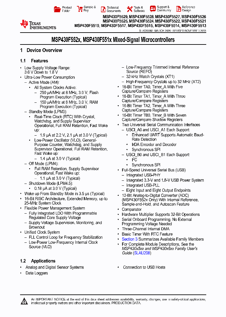 MSP430F5515IPNR_9074797.PDF Datasheet