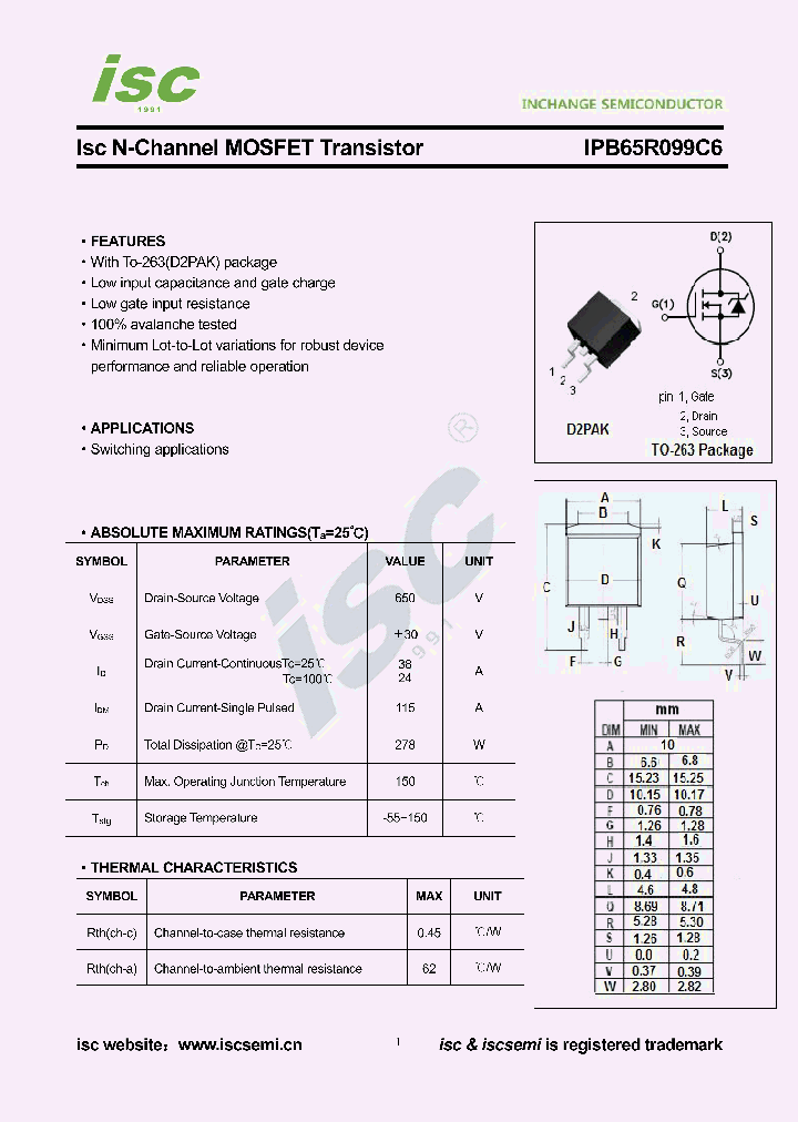 IPB65R099C6_9074972.PDF Datasheet