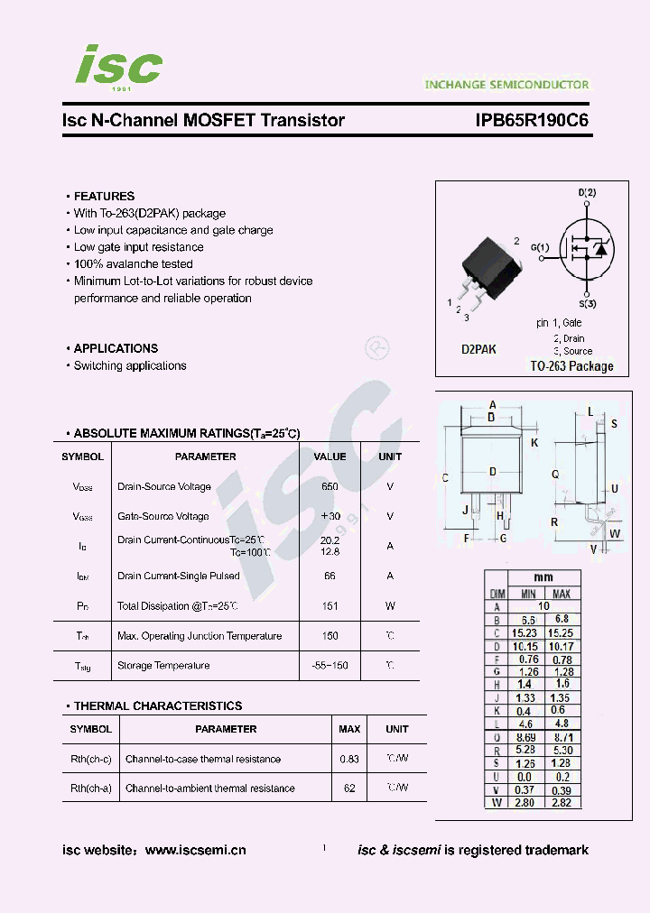 IPB65R190C6_9074977.PDF Datasheet