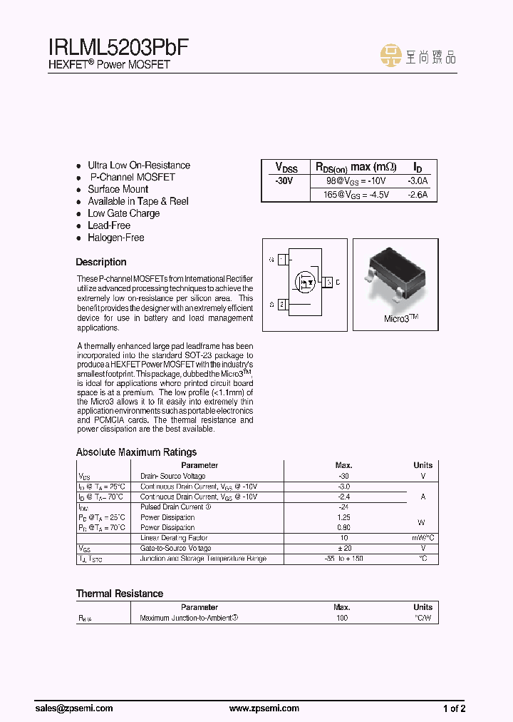 IRLML5203TRPBF_9077039.PDF Datasheet