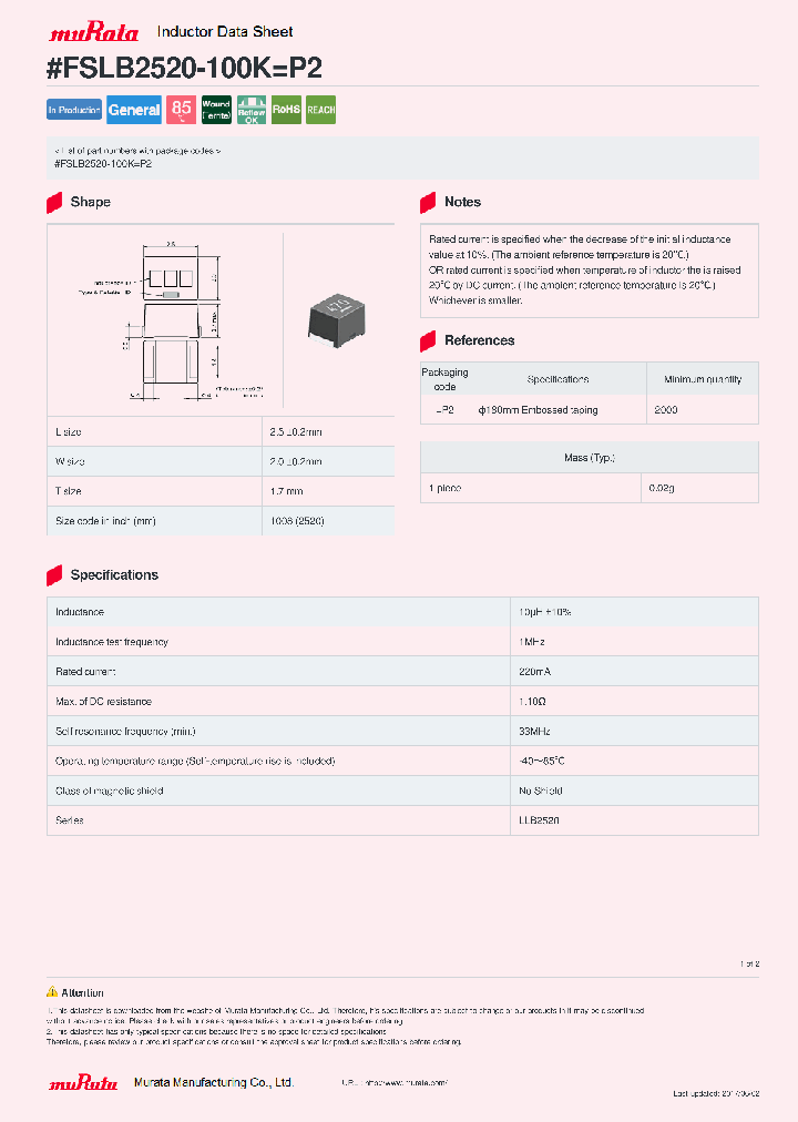 FSLB2520-100K_9077522.PDF Datasheet