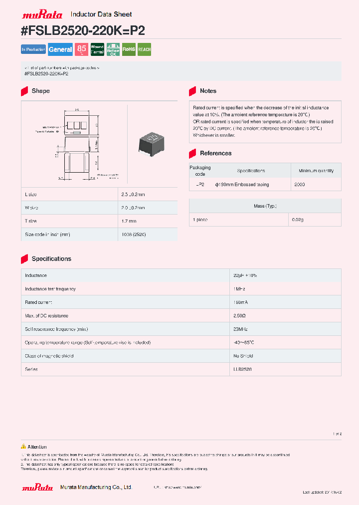 FSLB2520-220K_9077526.PDF Datasheet
