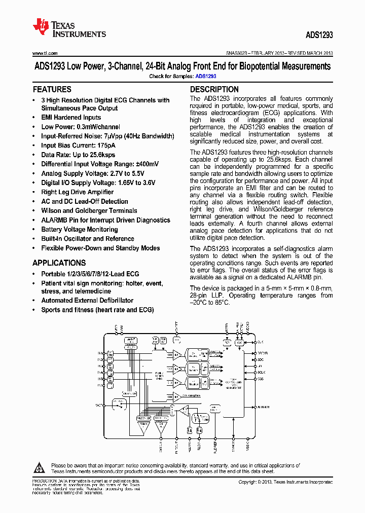 ADS1293CISQENOPB_9080269.PDF Datasheet