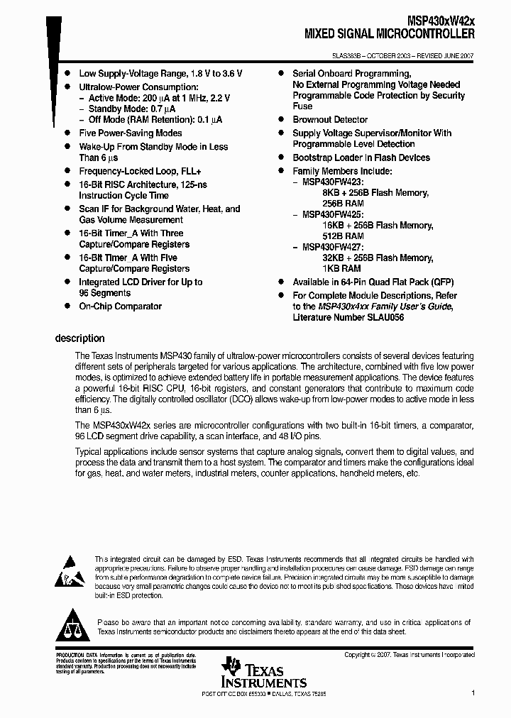 MSP430FW427IPM_9081755.PDF Datasheet