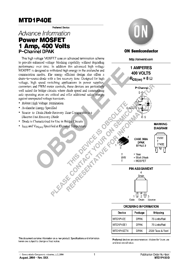 MTD1P40E_9081996.PDF Datasheet