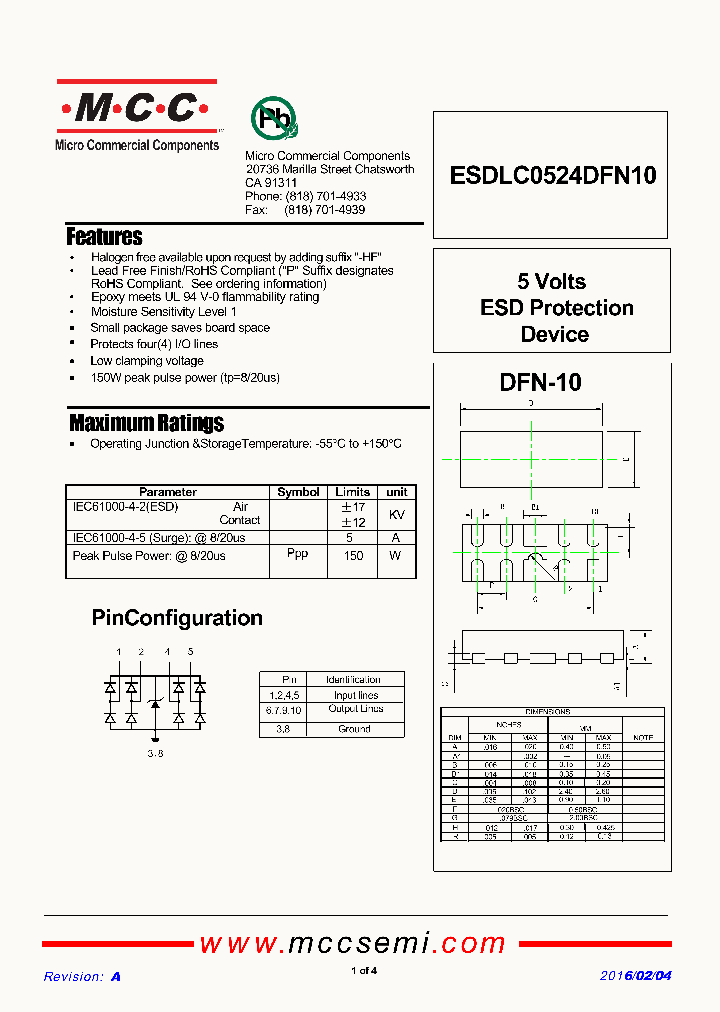 ESDLC0524DFN10_9083522.PDF Datasheet