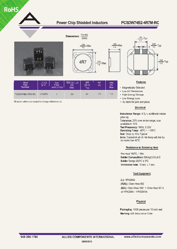 PCSDW74B2-4R7M-RC_9084389.PDF Datasheet
