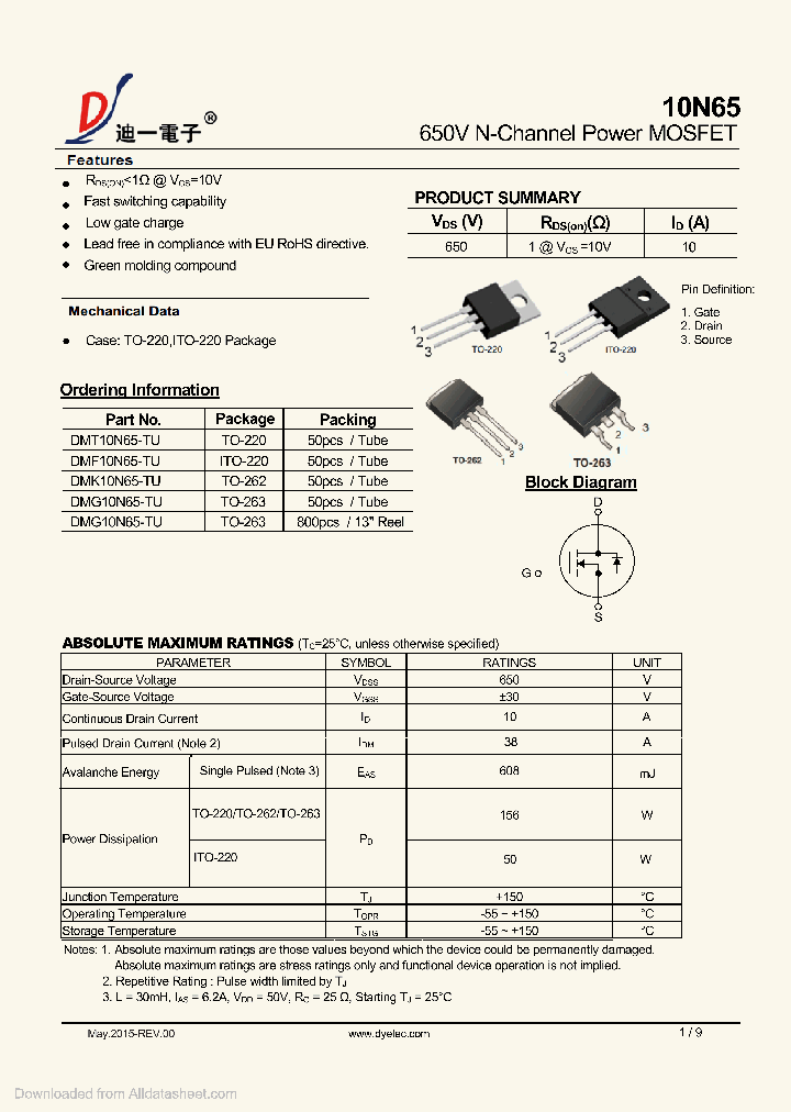 DMG10N65-TU_9086235.PDF Datasheet
