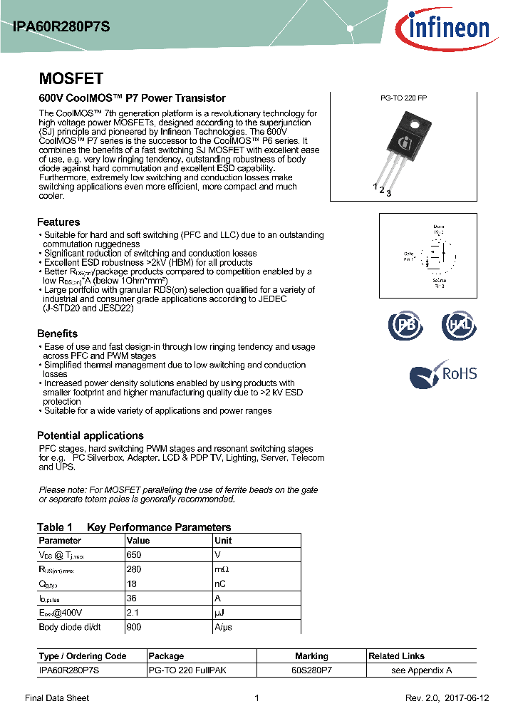IPA60R280P7S_9086627.PDF Datasheet