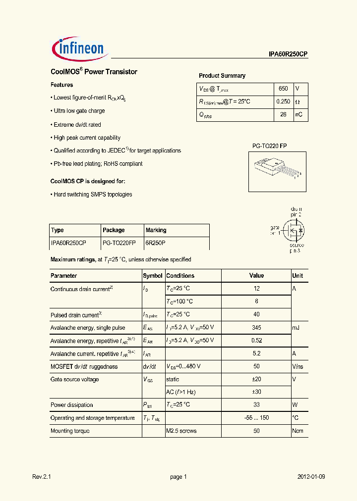 IPA60R250CP_9086614.PDF Datasheet
