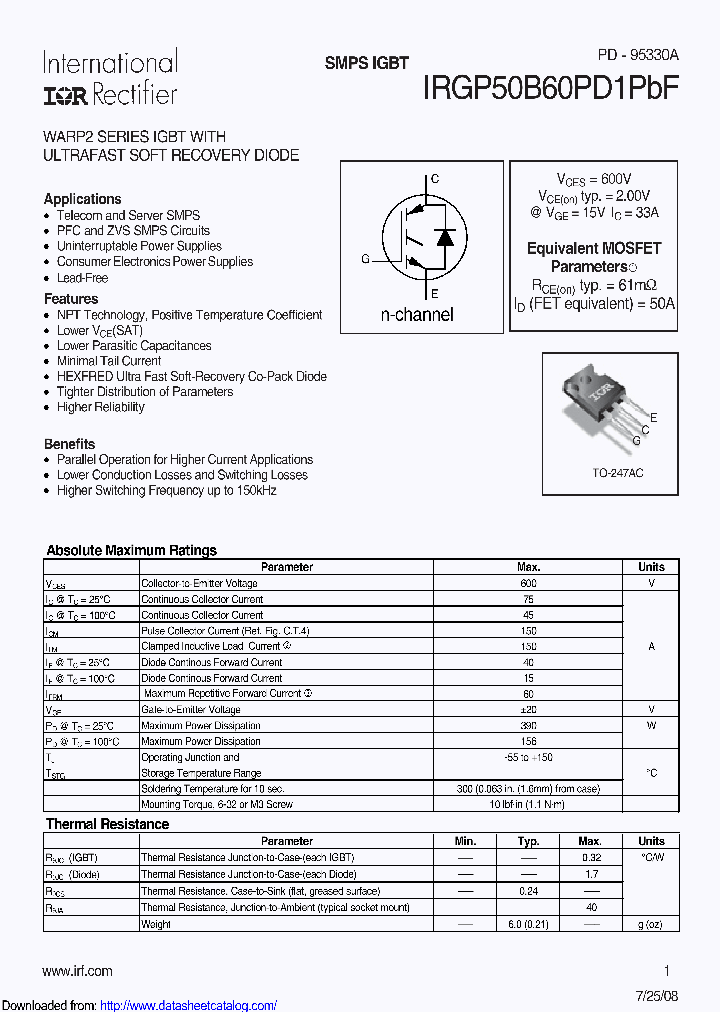 IRGP50B60PD1PBF_9088398.PDF Datasheet