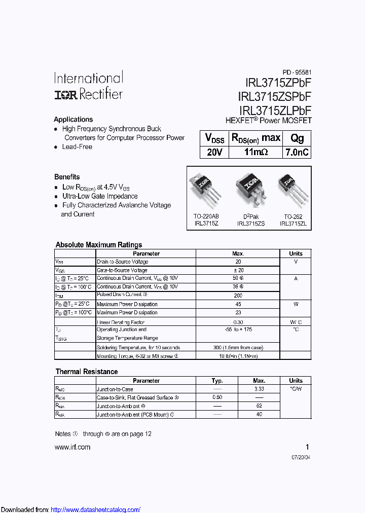 IRL3715ZPBF_9094784.PDF Datasheet