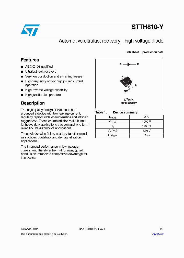 STTH810GY-TR_9096488.PDF Datasheet